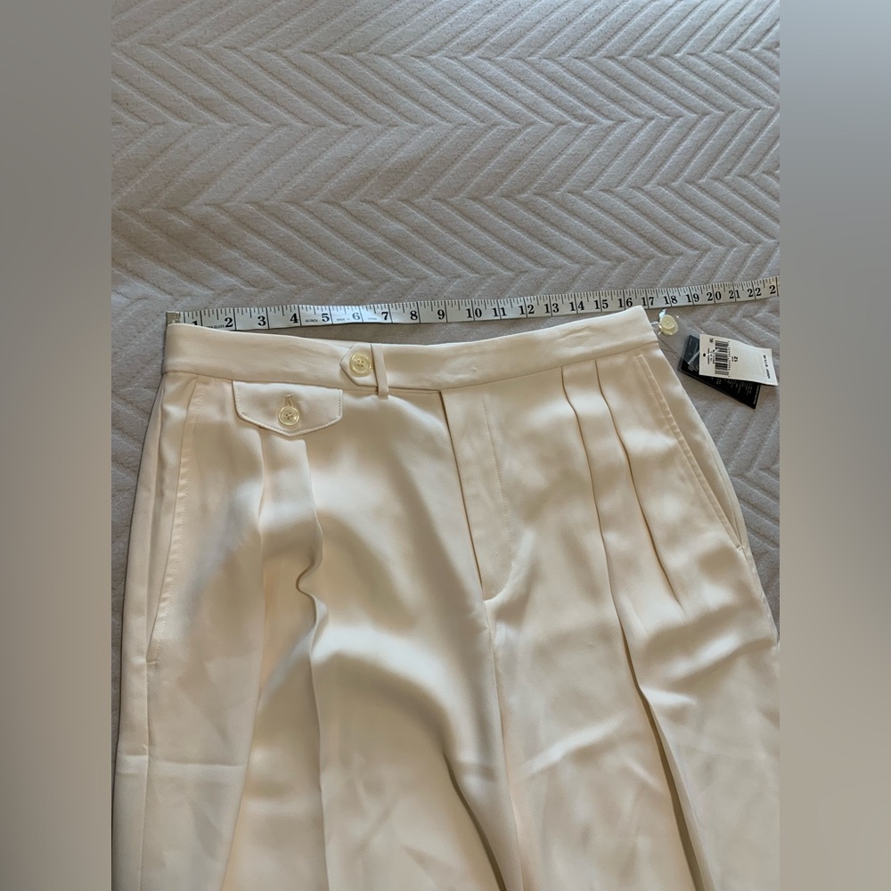 NWT Ralph Lauren High Rise Pleated Front Wide-Leg Cream Trousers 12 Quiet Luxury - Picture 14 of 16